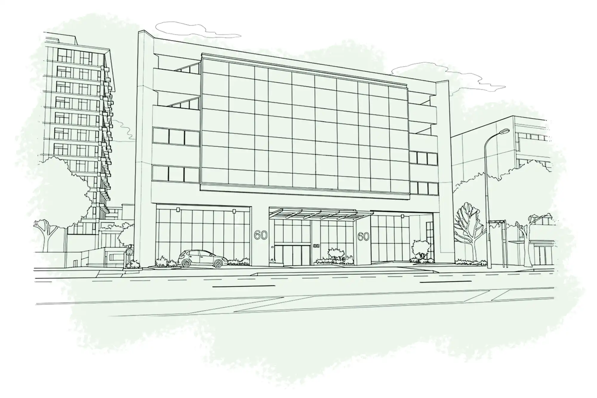 drawing of a commercial building